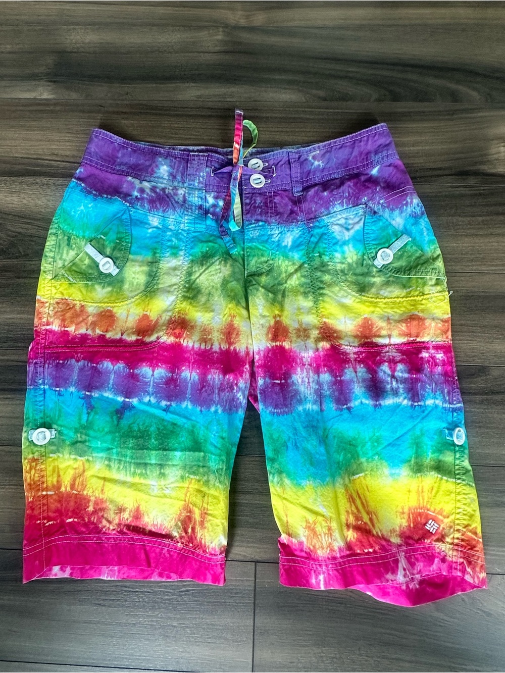 Columbia Colorful Rainbow Hiking Tie-Dye Cargo Shorts Festival Heady Beach Style